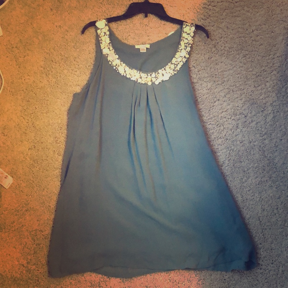 Nougat embellished neckline dress